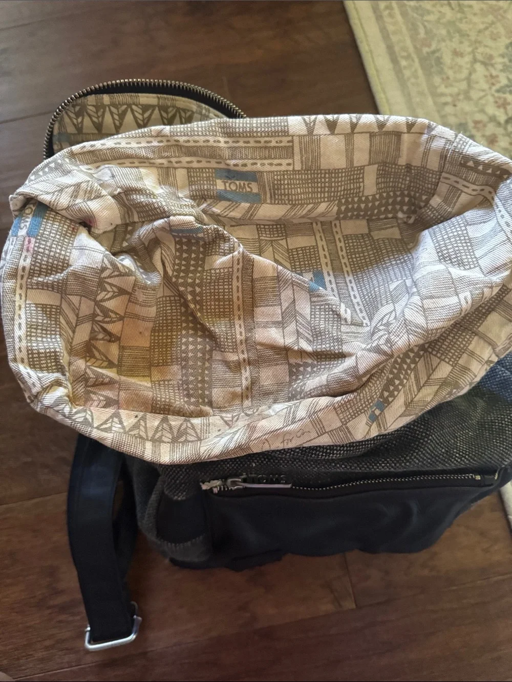 Toms Gray Canvas and Black Leather Backpack - Stylish Everyday Bag
